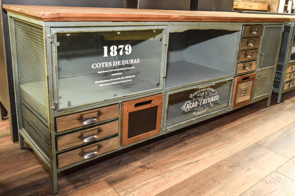 5f wide green metal & rustic wood storage tv cabinet
