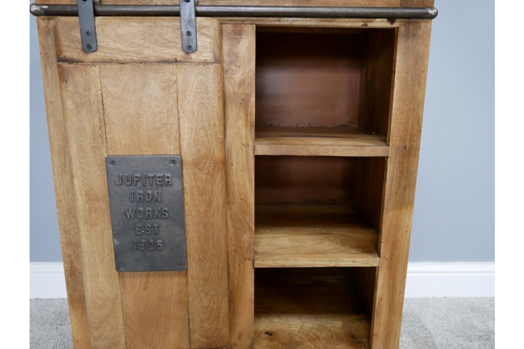 Industrial iron & rustic wood storage cabinet - Back in stock April