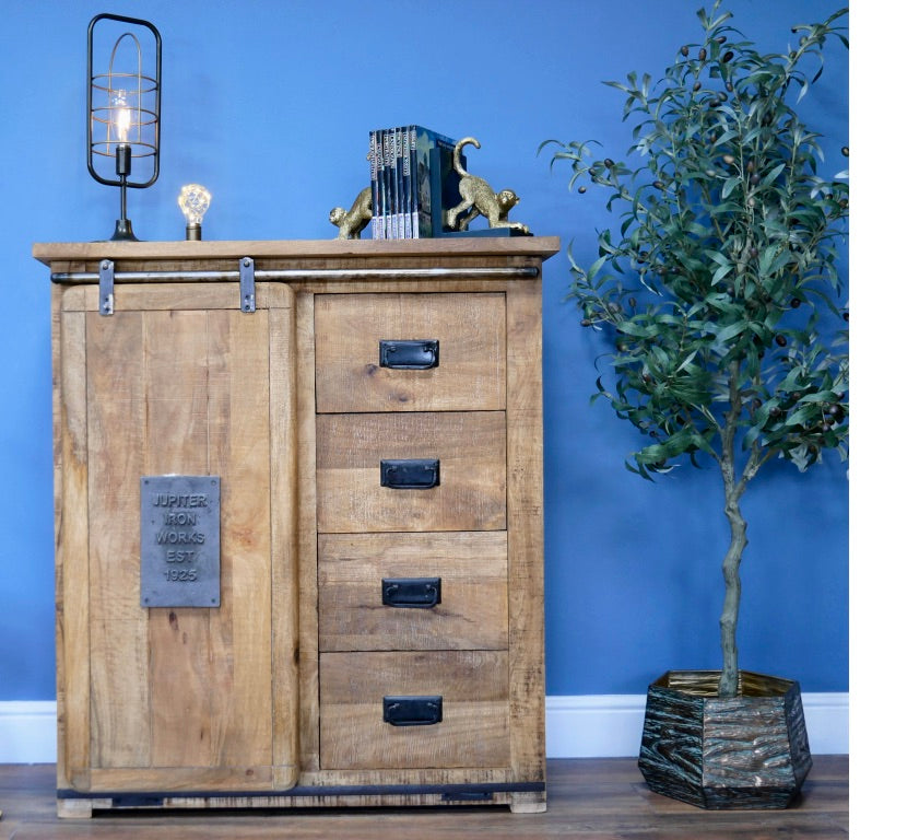 Rustic wood & iron storage cabinet- Back in stock end of May