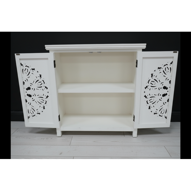 white washed home storage cabinet - Elderflower Lane