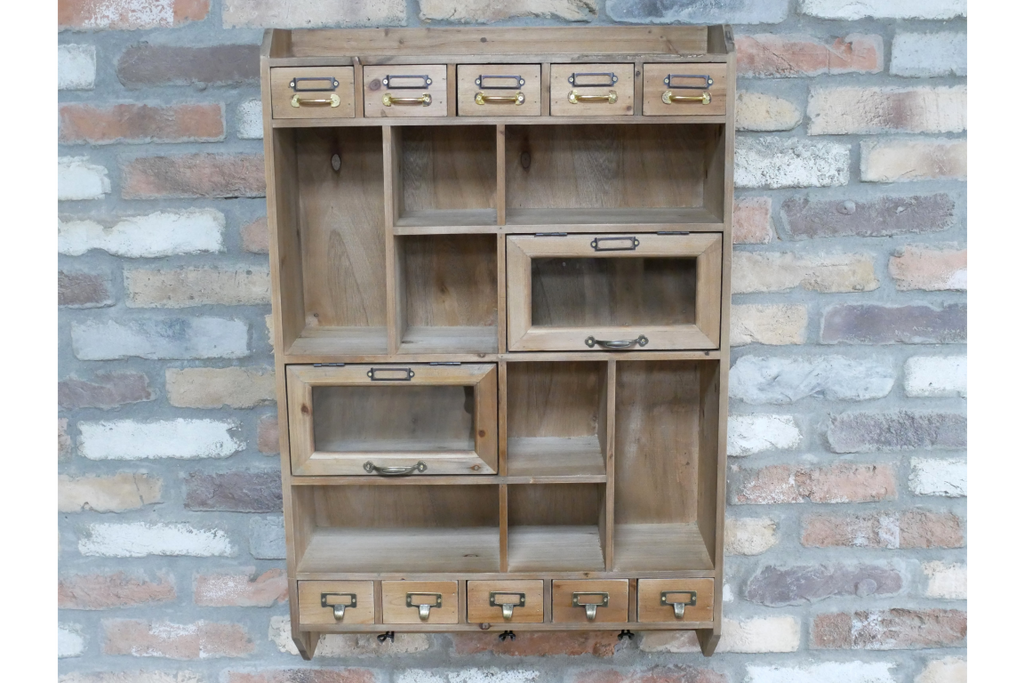 Rustic multi compartment wall storage cabinet