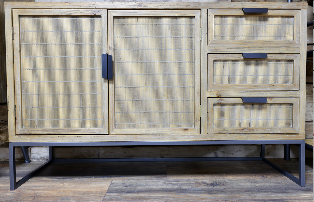 Rustic wood & woven rattan storage sideboard