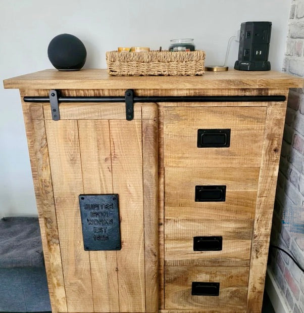 Rustic wood & iron storage cabinet- Back in stock end of May