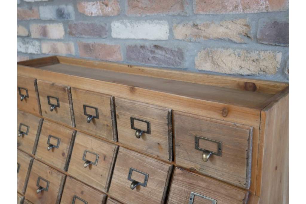 Apothecary rustic wood multi drawer storage cabinet