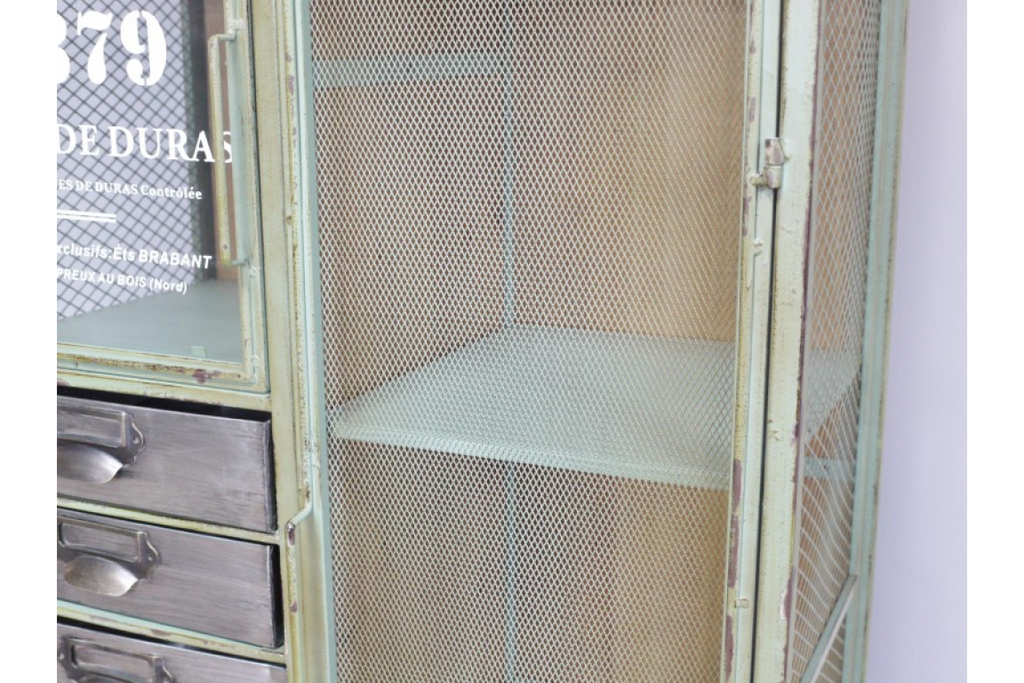 Tall Apple Green Metal Industrial retro multi drawer storage cabinet