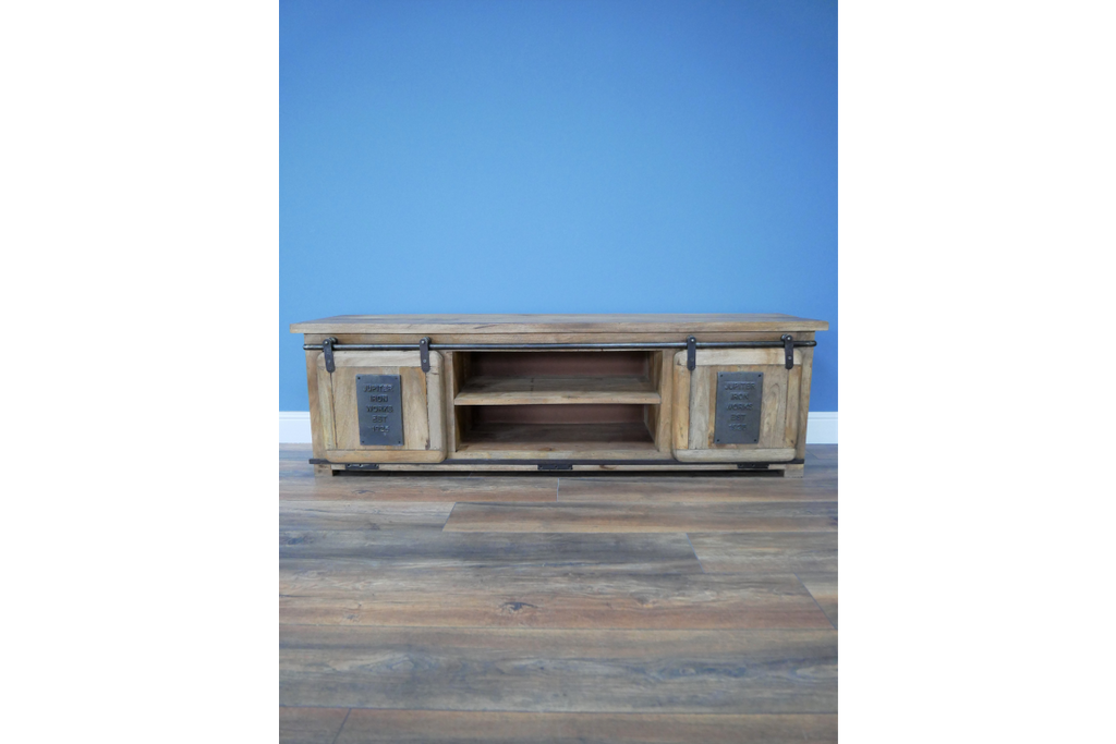 Big Industrial iron & wood TV storage cabinet