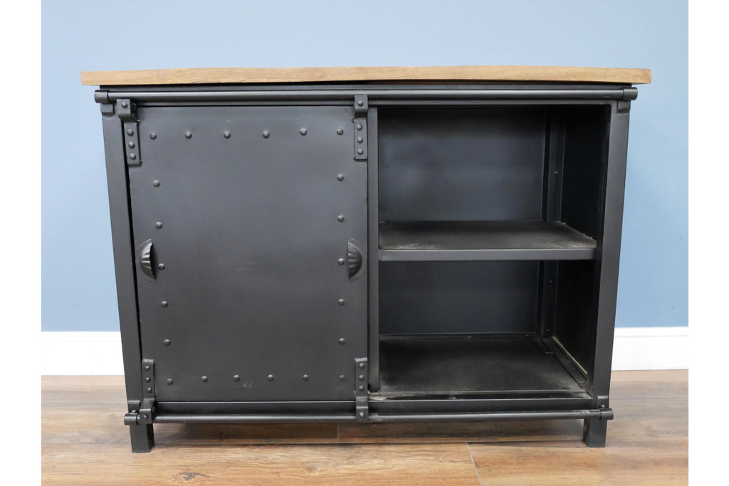 Industrial iron & wood storage cabinet sideboard