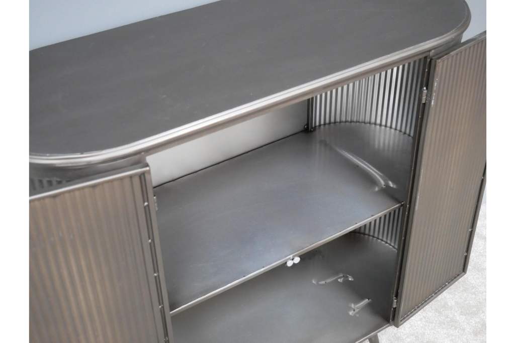 Stylish ribbed gun metal grey industrial retro storage cabinet - back in stock June