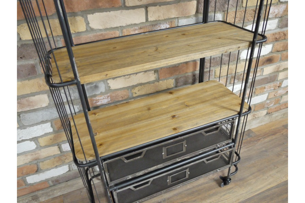 Tall Metal caged & reclaimed wood baker shelves cabinet