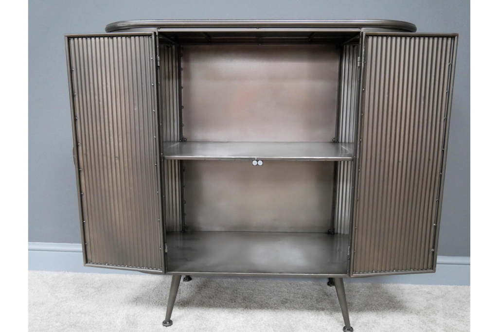 Stylish ribbed gun metal grey industrial retro storage cabinet - back in stock June