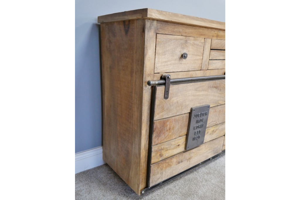 Large rustic solid wood & iron sideboard storage cabinet - back in stock May