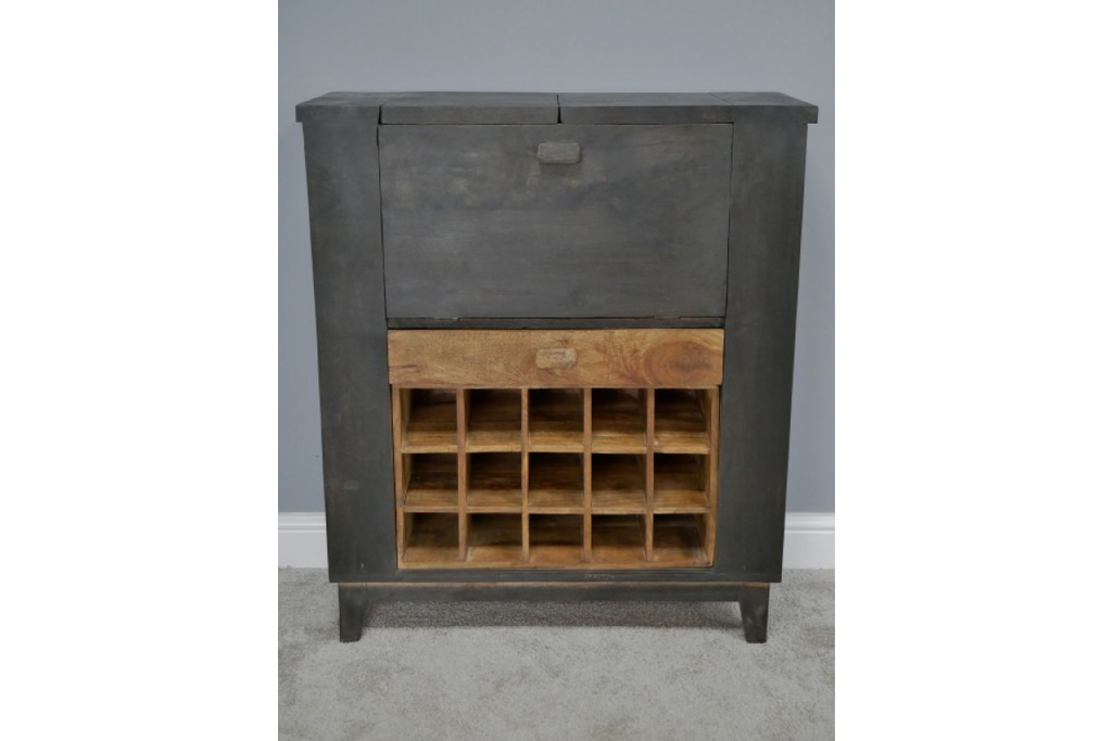 Large black wood & iron drinks bar cabinet
