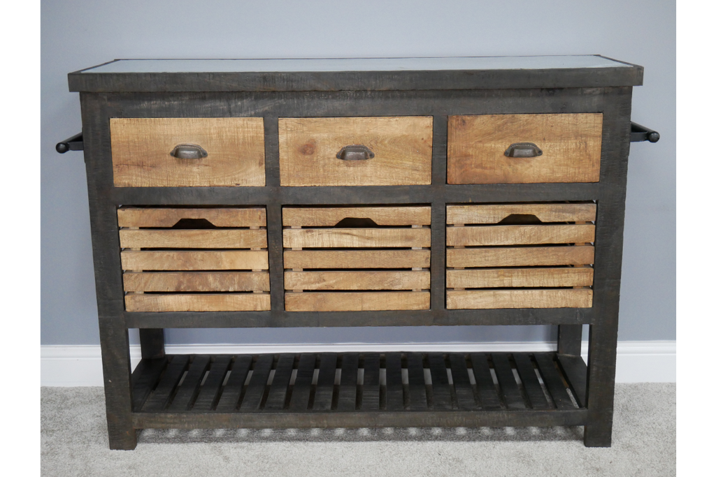 Large Industrial iron and wood storage cabinet - sideboard 