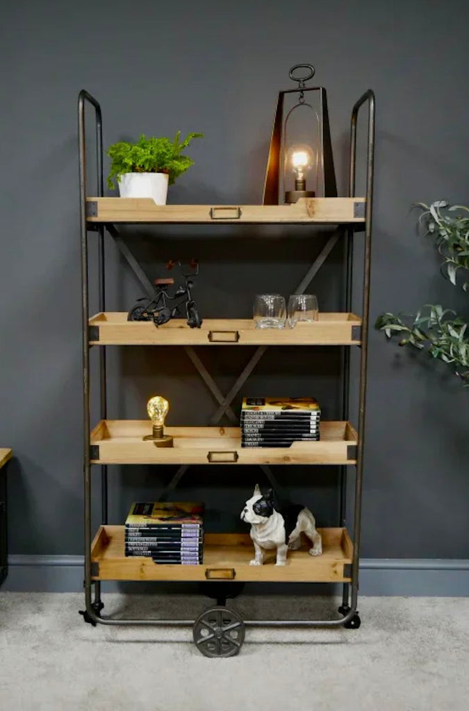 Metal & wood 4 tier freestanding shelf unit