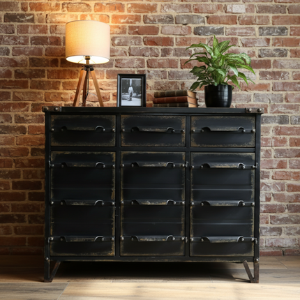 Hallway storage cabinets in industrial and rustic styles — wood, metal and glass finishes — Elderflower Lane UK