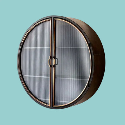 Round black metal wall cabinet