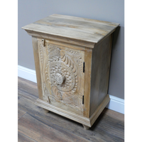 Natural wood ornate carved wood side cabinet