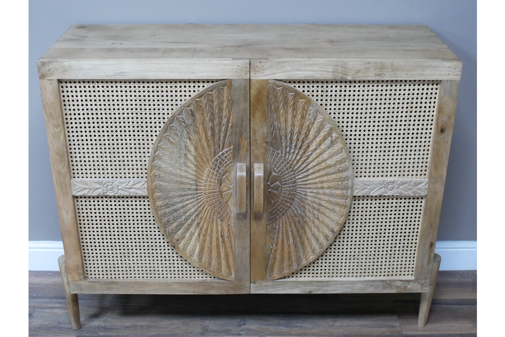 Wood & rattan decorative storage cabinet