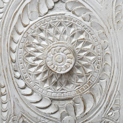 Pair of carved wood white ornate bedside cabinets.