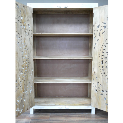 6ft tall ornate hand carved wood white armoire storage cupboard