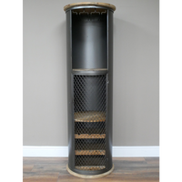 Tall slim round black iron drinks cabinet