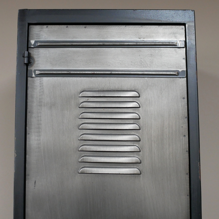 Tall slim iron shelved storage locker