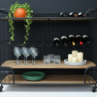Black caged metal bottle & storage trolley on wheels - Elderflower Lane