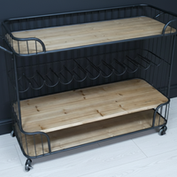 Black caged metal bottle & storage trolley on wheels - Elderflower Lane