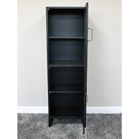 Black metal glass fronted storage display cabinet