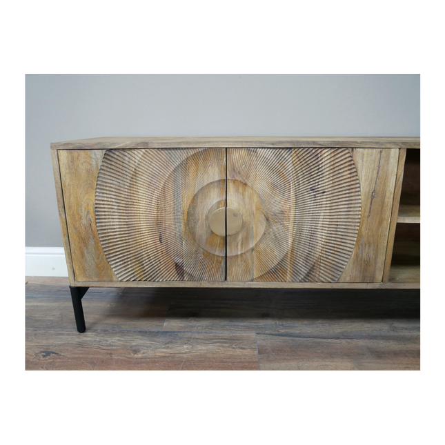 Carved natural wood "Circles" TV Stand