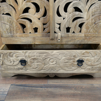 Tall ornate carved natural wood shelved cupboard - Back in stock September