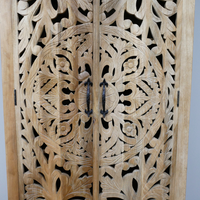 Tall ornate carved natural wood shelved cupboard - Back in stock September