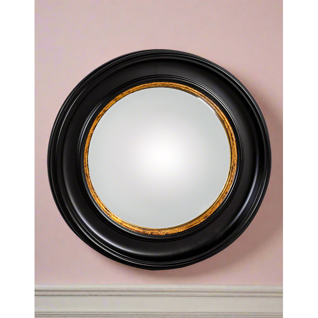Large round black & gold convex mirror - H:74cm W:74cm