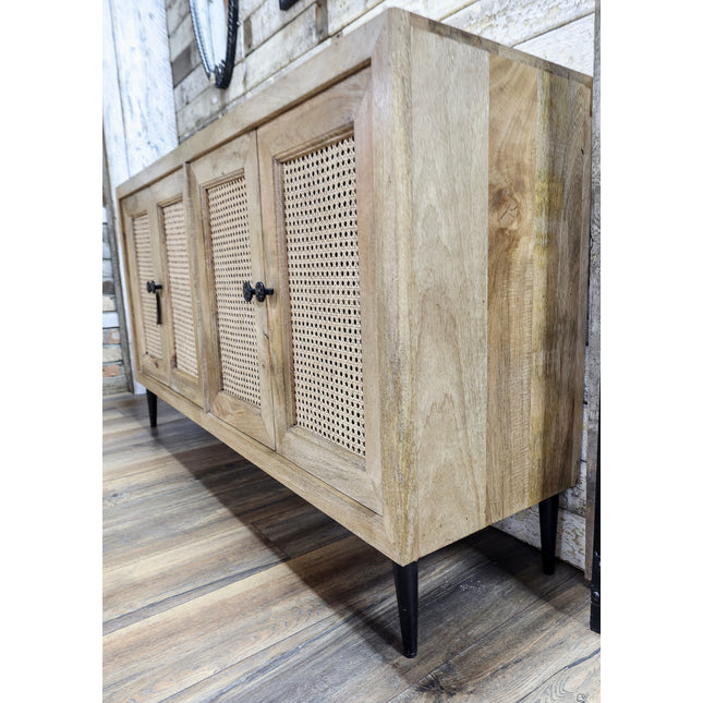 Stylish 5ft wood & rattan storage cabinet