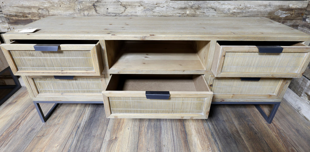 Rustic wood & woven rattan Tv/Media cabinet