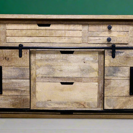 Large rustic solid wood & iron sideboard storage cabinet - Back in stock April