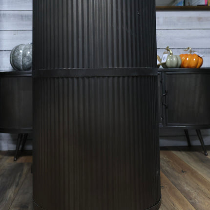 Curvy ribbed metal industrial retro storage cabinet