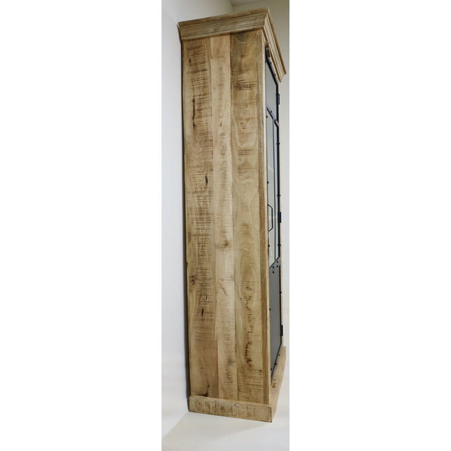Tall slim rustic wood glass fronted display cabinet uk