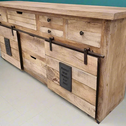 Large rustic solid wood & iron sideboard storage cabinet - Back in stock April