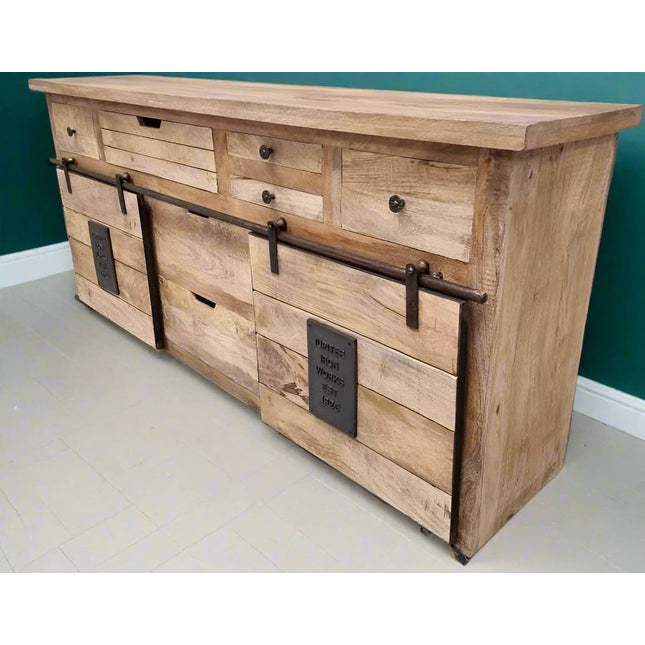 Large rustic solid wood & iron sideboard storage cabinet - Back in stock April