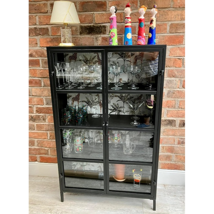 Black metal glazed industrial jungle display cabinet - Elderflower Lane