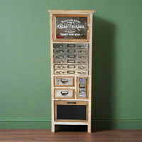 Cream vintage wooden multi drawer storage cabinet