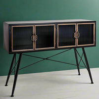Black metal & ribbed glass console cabinet uk