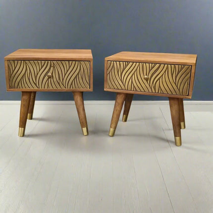 Pair of 1 drawer wood & brass bedside cabinets
