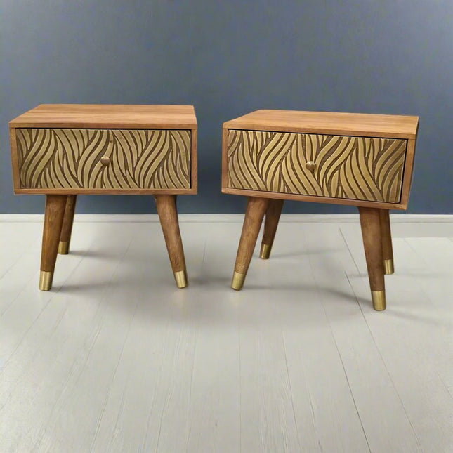 Pair of 1 drawer wood & brass bedside cabinets