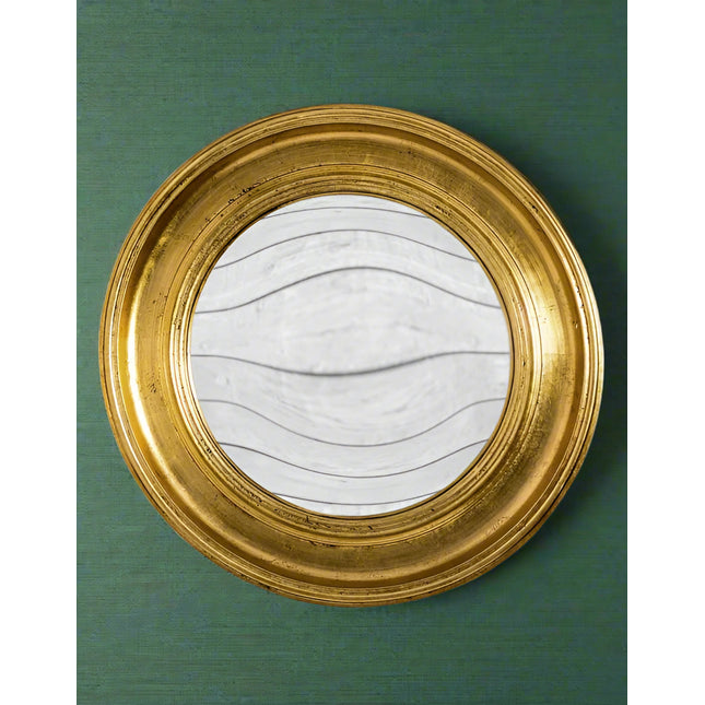 Large round antiqued gold convex mirror - H:74cm W:74cm