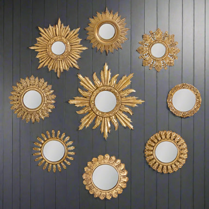 Set of 9 assorted framed antiqued gold mirrors - back in stock mid June