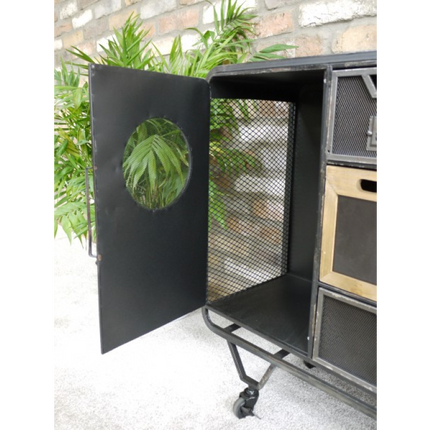 Wide black metal multi compartment storage cabinet