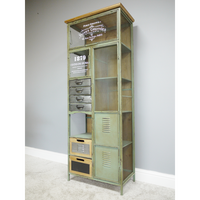 Tall green metal multi drawer storage display cabinet