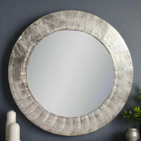 Large round raw nickel aluminium wall mirror 